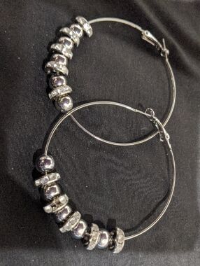 Silver Beaded Hoop Earrings - Women Jewelry